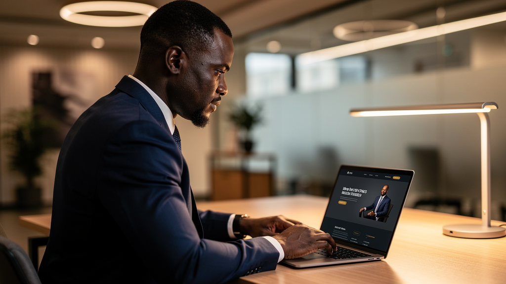Prospective client viewing a law firm website on laptop